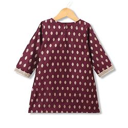 Babyhug Brocade Woven Three Fourth Sleeves Lace Detailing & Zari Work Kurti Salwar and Dupatta Set - Wine