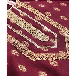 Babyhug Brocade Woven Three Fourth Sleeves Lace Detailing & Zari Work Kurti Salwar and Dupatta Set - Wine