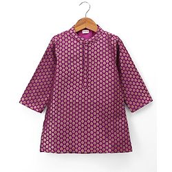 Babyhug Brocade Woven Full Sleeves Printed Kurta & Dhoti Set - Purple