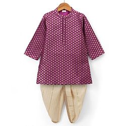 Babyhug Brocade Woven Full Sleeves Printed Kurta & Dhoti Set - Purple