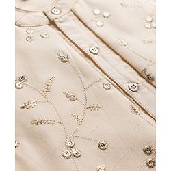 Babyhug Cotton Blend Woven Kurta Pyjama Set and Jacket with Full Sleeves and Vines Embroidery in Beige