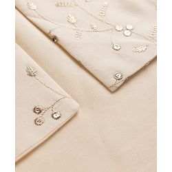 Babyhug Cotton Blend Woven Kurta Pyjama Set and Jacket with Full Sleeves and Vines Embroidery in Beige