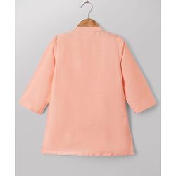 Babyhug Woven Full Sleeves Kurta Dhoti Set and Jacket with Floral Grid Embroidery - Peach