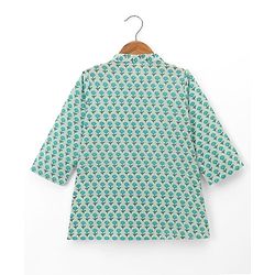 Babyhug 100% Cotton Cambric Woven Full Sleeves Kurta Dhoti Set with Flower Print - Sea Green