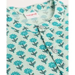 Babyhug 100% Cotton Cambric Woven Full Sleeves Kurta Dhoti Set with Flower Print - Sea Green