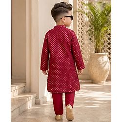 Babyhug Georgette Woven Full Length Kurta Pyjama Set with Full Sleeves and Sequins Embroidery in Wine