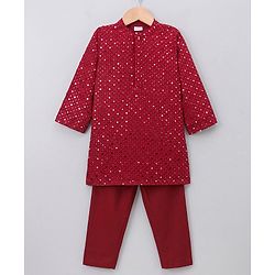 Babyhug Georgette Woven Full Length Kurta Pyjama Set with Full Sleeves and Sequins Embroidery in Wine