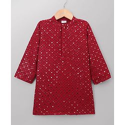 Babyhug Georgette Woven Full Length Kurta Pyjama Set with Full Sleeves and Sequins Embroidery in Wine