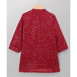 Babyhug Georgette Woven Full Length Kurta Pyjama Set with Full Sleeves and Sequins Embroidery in Wine