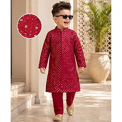 Babyhug Georgette Woven Full Length Kurta Pyjama Set with Full Sleeves and Sequins Embroidery in Wine