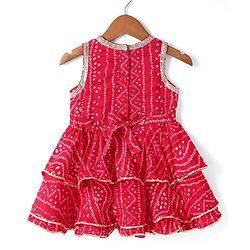 Babyhug Cambric Woven Ethnic Dress with Sleeveless and Bandhani Pattern Print in Fuchsia for New born