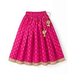 Babyhug 100% Cotton Woven Three-Fourth Sleeves Jacket With Sequinned Choli & Lehenga Set - Fuchsia