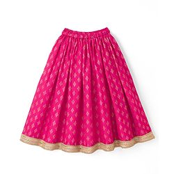 Babyhug 100% Cotton Woven Three-Fourth Sleeves Jacket With Sequinned Choli & Lehenga Set - Fuchsia