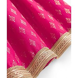 Babyhug 100% Cotton Woven Three-Fourth Sleeves Jacket With Sequinned Choli & Lehenga Set - Fuchsia