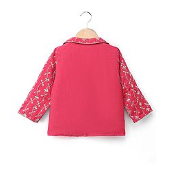 Babyhug 100% Cotton Woven Three-Fourth Sleeves Jacket With Sequinned Choli & Lehenga Set - Fuchsia