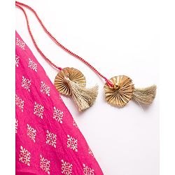 Babyhug 100% Cotton Woven Three-Fourth Sleeves Jacket With Sequinned Choli & Lehenga Set - Fuchsia