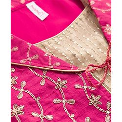 Babyhug 100% Cotton Woven Three-Fourth Sleeves Jacket With Sequinned Choli & Lehenga Set - Fuchsia
