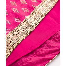 Babyhug 100% Cotton Woven Three-Fourth Sleeves Jacket With Sequinned Choli & Lehenga Set - Fuchsia