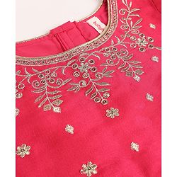 Babyhug Brocade Woven Flared Full Sleeves Embroidered Choli & Floral Printed Lehenga Set With Dupatta - Dark Pink