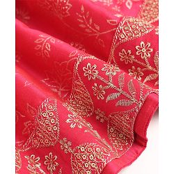 Babyhug Brocade Woven Flared Full Sleeves Embroidered Choli & Floral Printed Lehenga Set With Dupatta - Dark Pink