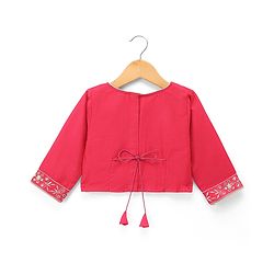 Babyhug Brocade Woven Flared Full Sleeves Embroidered Choli & Floral Printed Lehenga Set With Dupatta - Dark Pink