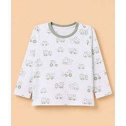 Babyhug 100% Cotton Knit Full Sleeves Co-Ords T-Shirt & Pyjama Night Suit with Vehicle Print - White