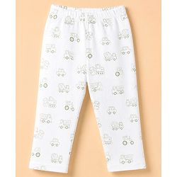 Babyhug 100% Cotton Knit Full Sleeves Co-Ords T-Shirt & Pyjama Night Suit with Vehicle Print - White