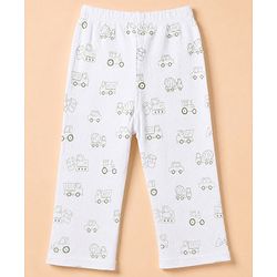 Babyhug 100% Cotton Knit Full Sleeves Co-Ords T-Shirt & Pyjama Night Suit with Vehicle Print - White