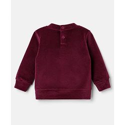 Babyhug Velour Knit Full Sleeves Top and Jogger Winter Set with Star Foil Print - Wine