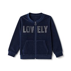 Babyhug Velour Knit Full Sleeves Lovely Foil Printed Front Open Winter Wear Suit - Navy Blue
