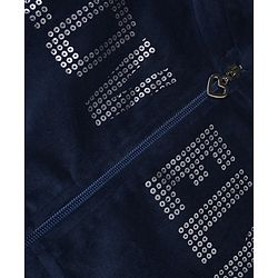 Babyhug Velour Knit Full Sleeves Lovely Foil Printed Front Open Winter Wear Suit - Navy Blue