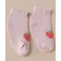 Cute Walk by Babyhug Cotton Knit Anti Bacterial Ankle Length Socks with Strawberry & Cherry Design Pack of 3 - White, Pink & Off White
