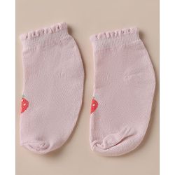 Cute Walk by Babyhug Cotton Knit Anti Bacterial Ankle Length Socks with Strawberry & Cherry Design Pack of 3 - White, Pink & Off White