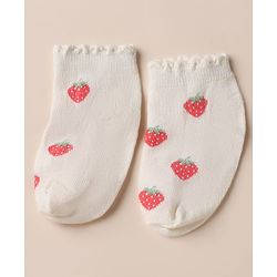 Cute Walk by Babyhug Cotton Knit Anti Bacterial Ankle Length Socks with Strawberry & Cherry Design Pack of 3 - White, Pink & Off White