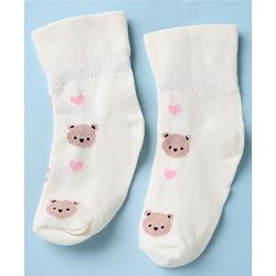 Cute Walk by Babyhug Cotton Knit Anti-bacterial Ankle Length Socks With Bear Design Pack of 3 - White Pink