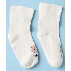Cute Walk by Babyhug Cotton Knit Anti-bacterial Ankle Length Socks With Bear Design Pack of 3 - White Pink