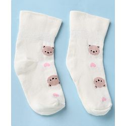 Cute Walk by Babyhug Cotton Knit Anti-bacterial Ankle Length Socks With Bear Design Pack of 3 - White Pink