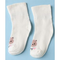 Cute Walk by Babyhug Cotton Knit Anti-bacterial Ankle Length Socks With Bear Design Pack of 3 - White Pink