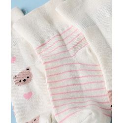 Cute Walk by Babyhug Cotton Knit Anti-bacterial Ankle Length Socks With Bear Design Pack of 3 - White Pink