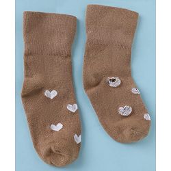 Cute Walk by Babyhug Cotton Knit SOLID Anti-bacterial Ankle Length Socks With Heart Design Pack of 3 - Brown White Pink