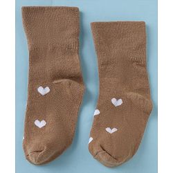 Cute Walk by Babyhug Cotton Knit SOLID Anti-bacterial Ankle Length Socks With Heart Design Pack of 3 - Brown White Pink