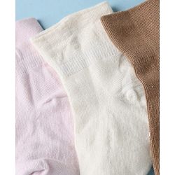 Cute Walk by Babyhug Cotton Knit SOLID Anti-bacterial Ankle Length Socks With Heart Design Pack of 3 - Brown White Pink