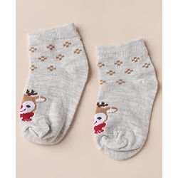 Cute Walk by Babyhug Anti-bacterial Ankle Length Socks With Animal Design Pack of 3 - Pink White Grey