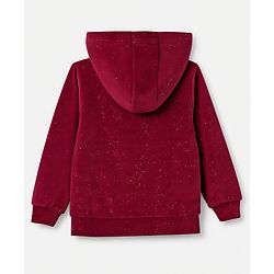 Babyhug Velour Knit Front Opener Full Sleeves Hooded Winter Wear Co-Ords Suit With Stone Embellishment - Maroon
