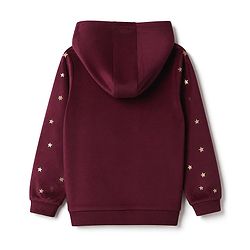 Babyhug Velour Knit Full Sleeves Star Printed Hooded Front Open Winter Wear Suit - Wine