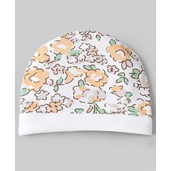 Babyhug 100% Cotton Interlock Knit Caps, Mittens & Booties with Floral Print White - Diameter 10.5 cm