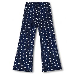 Babyhug Velour Knit Full Length Butterfly Printed Wide Legged  Fleece & Woollen Pant  - Navy Blue