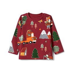 Babyhug 100% Cotton Knit Full Sleeves Co-Ords T-Shirt & Pyjama Night Suit with Animal Print - Maroon