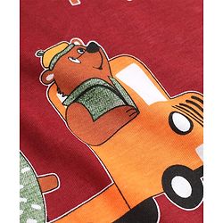 Babyhug 100% Cotton Knit Full Sleeves Co-Ords T-Shirt & Pyjama Night Suit with Animal Print - Maroon