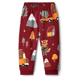 Babyhug 100% Cotton Knit Full Sleeves Co-Ords T-Shirt & Pyjama Night Suit with Animal Print - Maroon